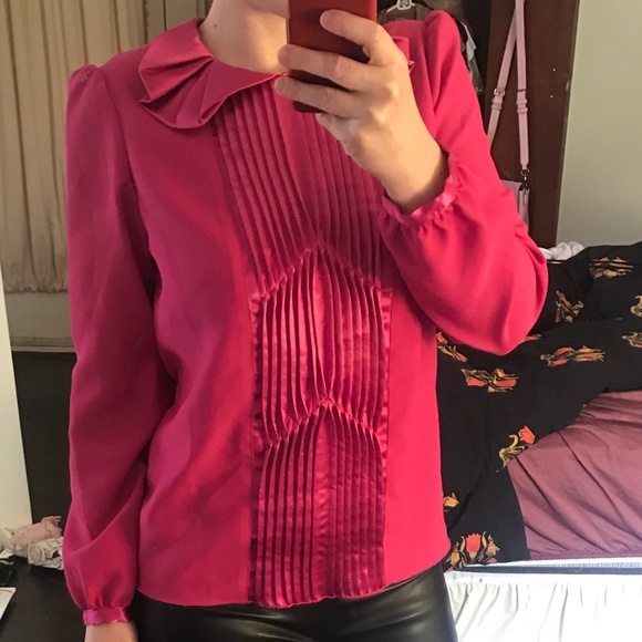 Anna Sui Pink Pleated Front Long Sleeve Blouse - Picture 9 of 14